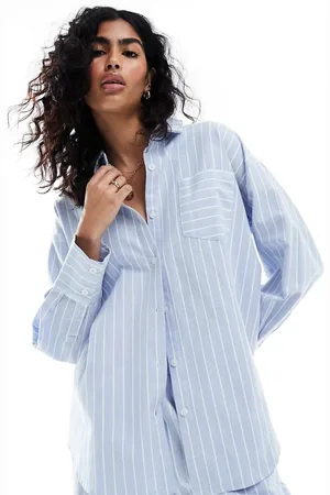 4th & Reckless Delphi wide stripe beach shirt co-ord in and white