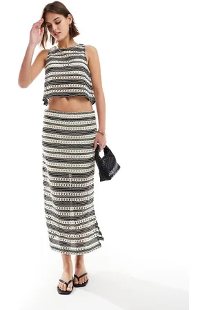 Object Crochet midi skirt co-ord in mono stripe