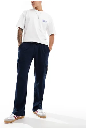 JACK & JONES Wide fit linen mix cargo trouser in