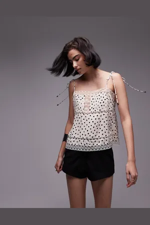 Topshop Polka dot lace mix cami top in ivory
