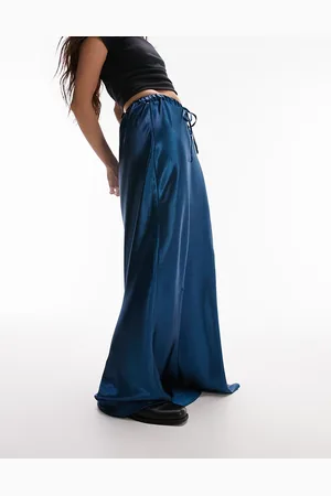 Topshop Liquid look satin bias maxi skirt in sapphire