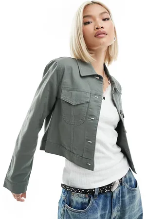 Monki Light weight collar jacket in khaki