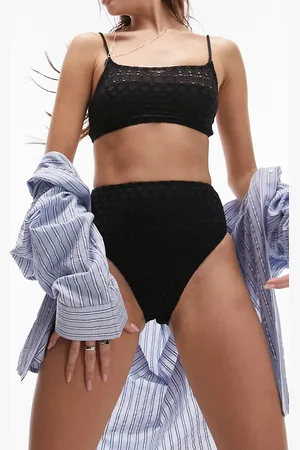 Topshop Crochet high waist high leg bikini bottoms in