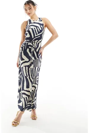 River Island Zebra print racer bias midi dress in