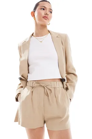 Miss Selfridge Soft tie waist pull on jogger short co ord in stone