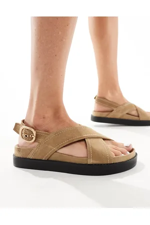 Stradivarius Cross strap slingback sandal in tan