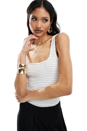 ASOS Shirred scoop back bodysuit in mono stripe