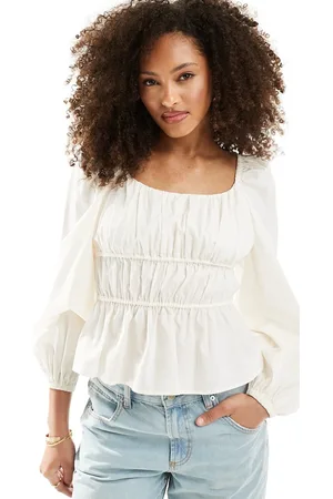 & OTHER STORIES & milkmaid blouse with long volume sleeves and tie detail in off