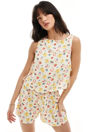 ASOS ASOS DEISGN linen tie side top co ord in fruit print