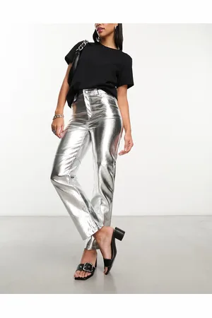 New Look Faux leather straight leg trousers in