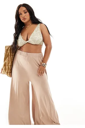 ASOS Curve jersey palazzo beach trouser in cream