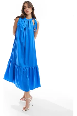 & OTHER STORIES & tiered hem maxi dress with gathered tie neck detail and keyhole back in