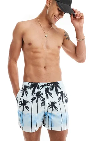 Only & Sons Swim short with retro palm print in light