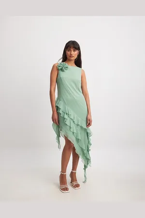 NA-KD Chiffon ruffle detial midi dress in