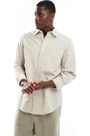 River Island Long sleeve linen shirt in ecru