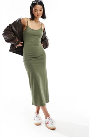 New Look Strappy jersey midi dress in khaki