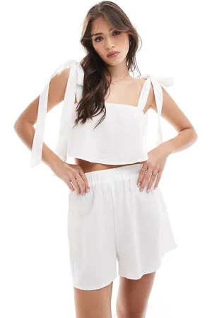 Six Stories Bow shoulder cami and short pyjama set in ivory