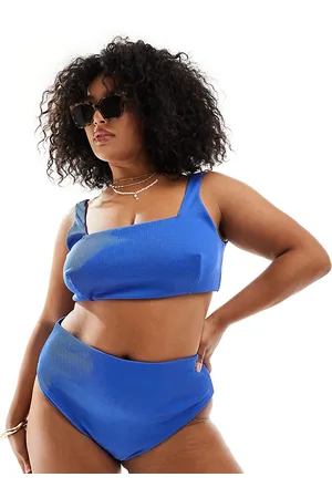 ASOS Curve Emily rib crop bikini top in cobalt