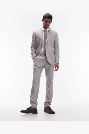 Topman Slim linen blend suit trouser in stone