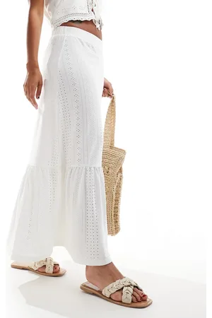 JDY Tiered pointelle maxi skirt in off