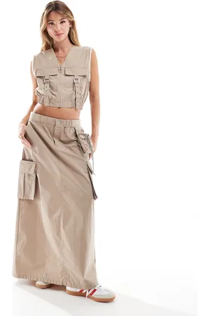 MANGO Drawstring waist utility midi co-ord skirt in