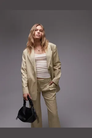 Topshop High break oversized linen blazer in sand