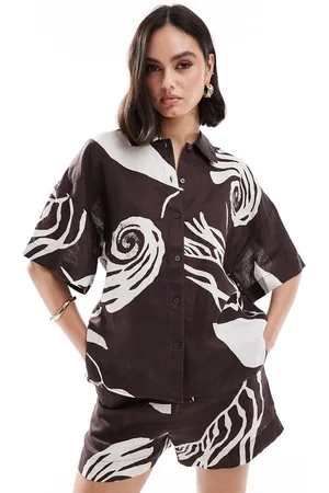 & OTHER STORIES & co-ord short sleeve linen shirt in bold abstract leaf print