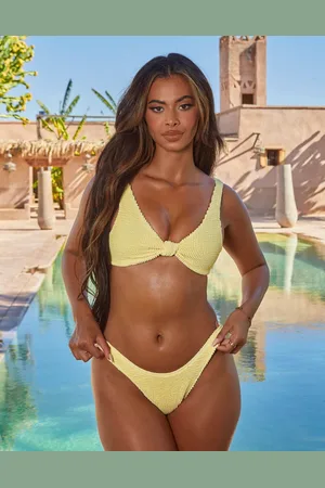 Moda Minx X Sophie Piper Scrunch knot bikini top in lemon