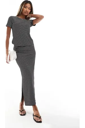In The Style Reversible bodycon side split midi skirt co-ord in black stripe