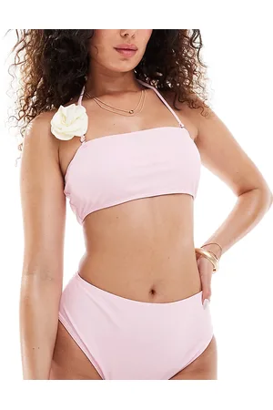 In The Style Exclusive high leg bikini bottoms co-ord in baby