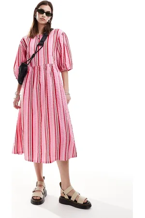 Monki Seersucker smock midi dress in colour stripe