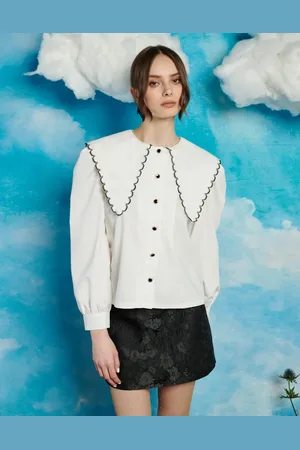 Sister Jane Contrast stitch oversized collar shirt in ivory