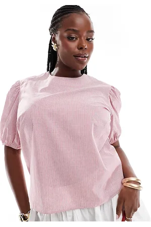 ASOS ASOS DESIGN Curve puff sleeve cotton top in red stripe