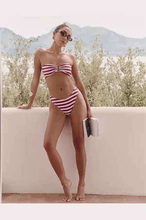 4th & Reckless X Luana Barron paloma high leg stripe bikini bottom in cherry
