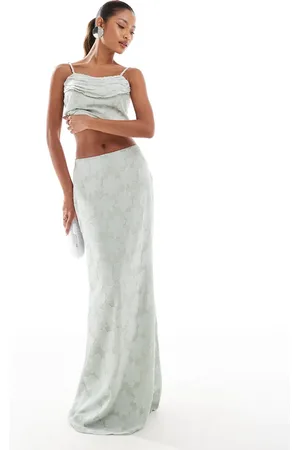 In The Style X Perrie Sian maxi skirt co-ord in sage jacquard