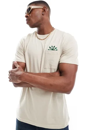 Threadbare Sunset embroidery pocket t-shirt in light stone