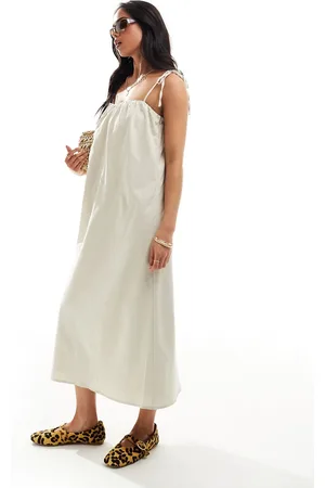 NA-KD Linen blend strapless midi dress in beige