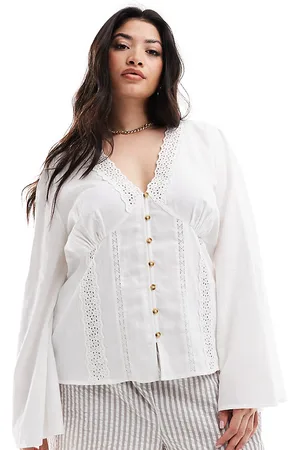 ASOS ASOS DESIGN Curve lace insert long sleeve smock top in