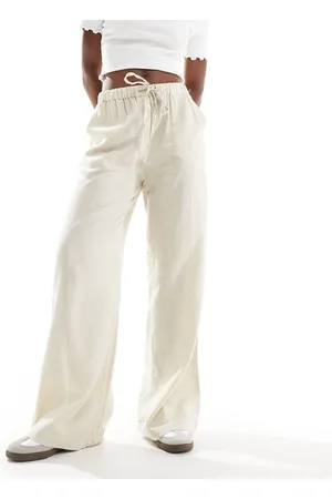 Threadbare Linen blend trousers in stone with elasticated waist