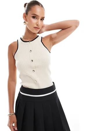 River Island Button through knitted vest in cream