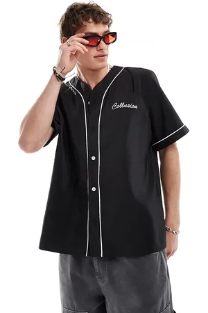 COLLUSION Short sleeve baseball shirt with piping detail in