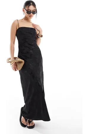 Abercrombie & Fitch Satin maxi dress with jaquard print in