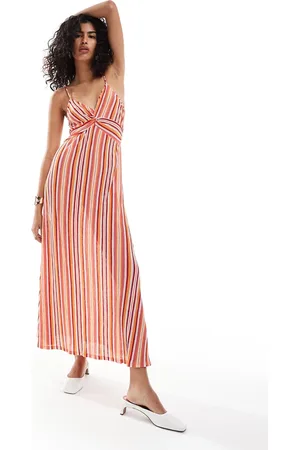 MANGO Stripe cami midi dress in pink and