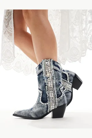 AZALEA WANG Yannic western ankle boots in washed denim