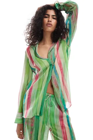 MANGO Stripe co-ord beach shirt in and pink