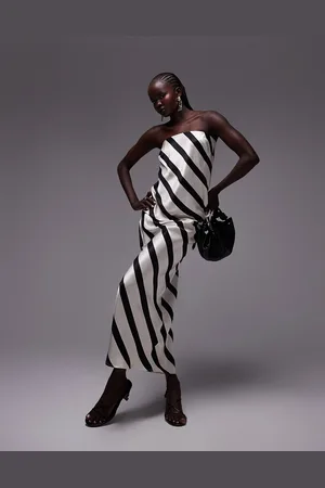 Topshop Co-ord satin bias maxi skirt in mono diagonal stripe