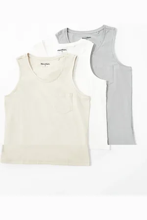 Threadbare 3 pack pocket vest in grey, stone & off white