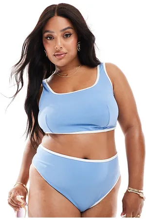 ASOS Curve contrast binding crop bikini top in dusty