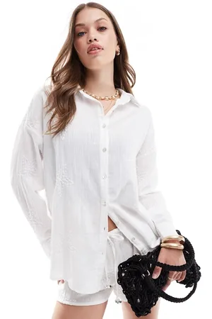 Pull&Bear Embroidered oversized shirt co-ord in