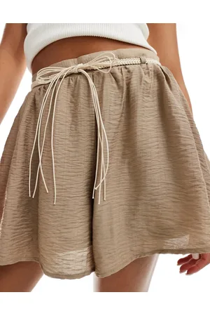 VERO MODA Flippy festival shorts with woven tie belt in stone